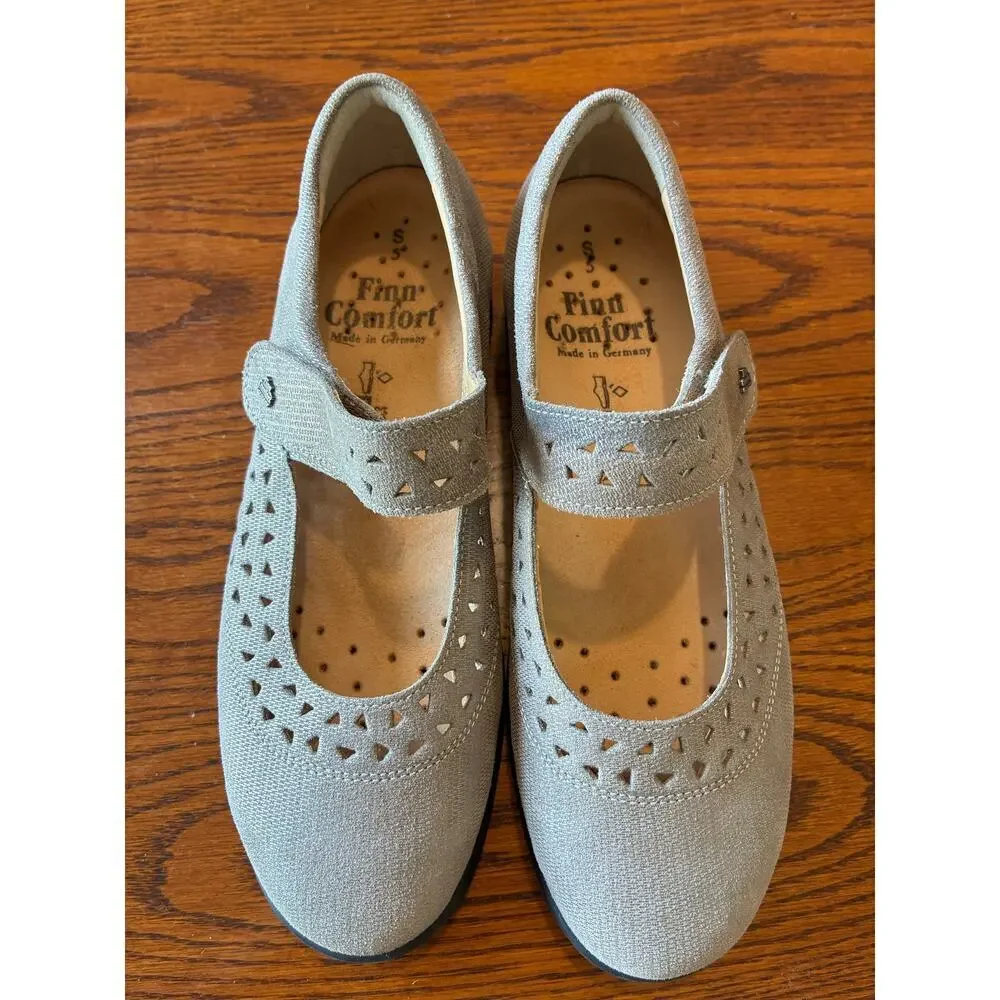 Finn Comfort Anzio Mary Jane Metallic Gray Taupe Size 7